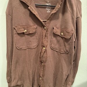 Brown Button-Up Waffle Knit Shirt